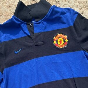 Nike blue/black stripe SS POLO - Manchester United soccer. Sz L